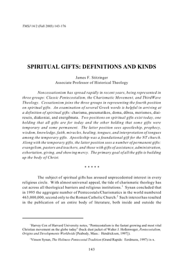 Spiritual Gifts: Definitions and Kinds