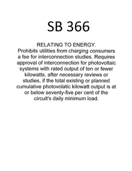 RELATING to ENERGY. Prohibits Utilities from Charging Consumers a Fee for Interconnection Studies