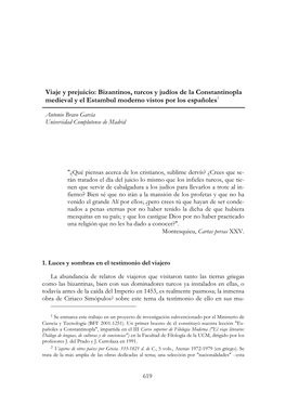 Bizantinos, Turcos Y Judíos De La Constantinopla Medieval Y El Estambul Moderno Vistos Por Los Españoles1