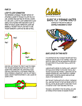 Basic Fly Fishing Knots Useful for Attaching Tippet Sections to Any Ta- Compiled by the Guys in Cabela’S Pered Or Furled Leader