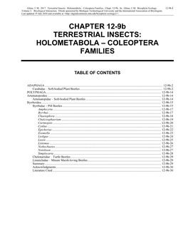 Volume 2, Chapter 12-9B: Terrestrial Insects: Holometabola-Coleoptera