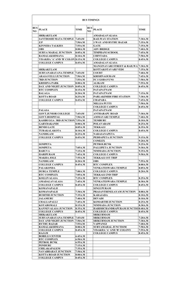 Bus No Place Time Bus No Place Time Srikakulam Amadalavalasa Santhoshi Mata Temple 7.45Am Railway Station 7:30A.M Z.P 7.50A.M 1