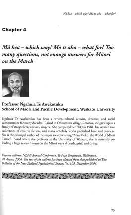 Which Wayr Mo Te Aha - Whatforr Too Ons of Maori Health: Many Questions, Not Enough Answers for Maori Ofhealth Psychology, on the March About Maori Health: ,7: 1-8