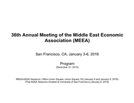 36Th Annual Meeting of the Middle East Economic Association (MEEA)