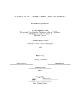 Hemolytic Activity of Six Caribbean Gambierdiscus Species