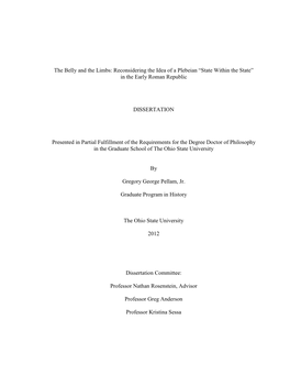 The Belly and the Limbs: Reconsidering the Idea of a Plebeian “State Within the State” in the Early Roman Republic DISSERTAT