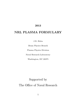 NRL PLASMA FORMULARY Supported by the Office of Naval