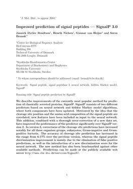 Improved Prediction of Signal Peptides — Signalp 3.0