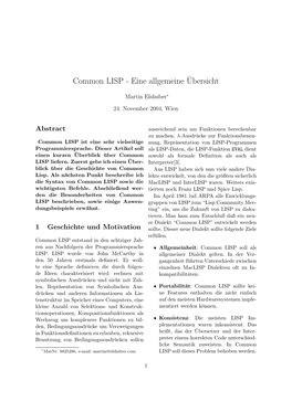 Common LISP - Eine Allgemeine Ubersicht¨