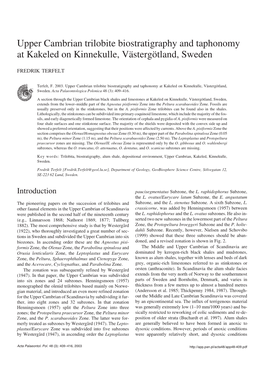 Upper Cambrian Trilobite Biostratigraphy and Taphonomy at Kakeled on Kinnekulle, Västergötland, Sweden