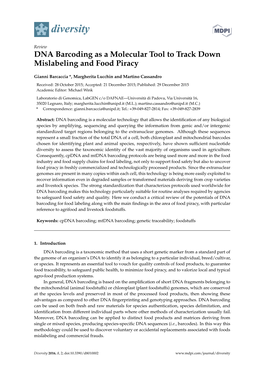 DNA Barcoding As a Molecular Tool to Track Down Mislabeling and Food Piracy