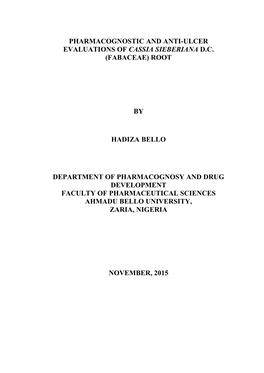 Pharmacognostic and Anti-Ulcer Evaluations of Cassia Sieberiana D.C