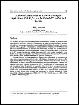 Historical Approaches to Problem Solving in Agriculture with Reference to Colonial Trinidad and Tobago