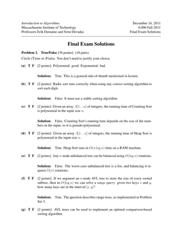 6.006 Introduction to Algorithms, Fall 2011 Final Exam Solutions