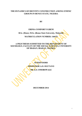 The Dynamics of Identity Construction Among Ethnic Groups in Benue State, Nigeria