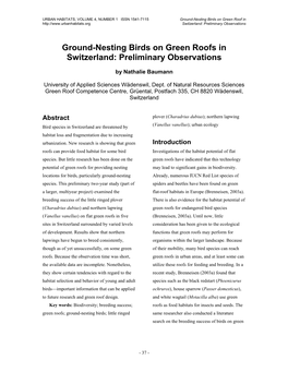 Ground-Nesting Birds on Green Roofs in Switzerland: Preliminary Observations