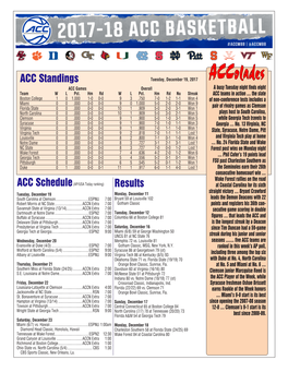 Accolades ACC Games Overall a Busy Tuesday Night Finds Eight Team W L Pct
