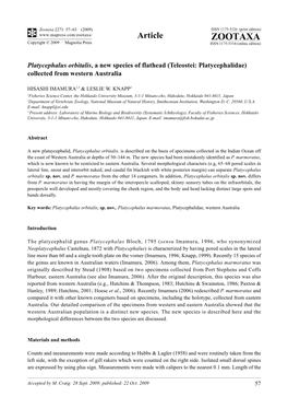 Zootaxa 2271: 57–63 (2009) ISSN 1175-5326 (Print Edition) Article ZOOTAXA Copyright © 2009 · Magnolia Press ISSN 1175-5334 (Online Edition)