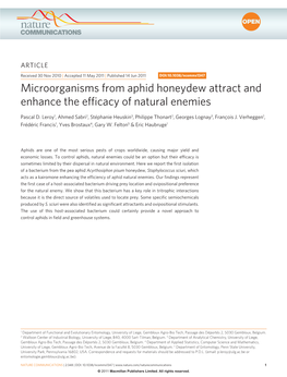 Microorganisms from Aphid Honeydew Attract and Enhance the Efficacy of Natural Enemies