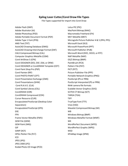 Epilog Laser Cutter/Corel Draw File Types File Types Supported for Import Into Corel Draw