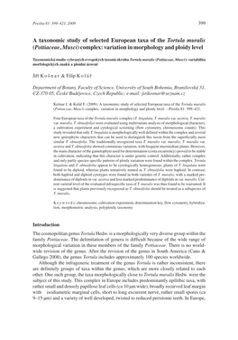 A Taxonomic Study of Selected European Taxa of the Tortula Muralis (Pottiaceae, Musci) Complex: Variation in Morphology and Ploidy Level