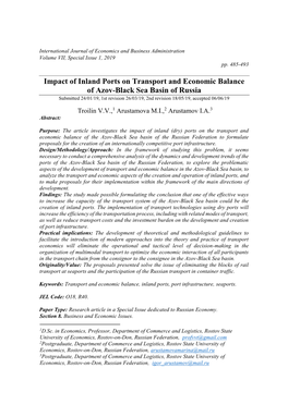 Impact of Inland Ports on Transport and Economic Balance of Azov