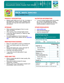 NUTRITION FACTS  for Further Guidance on How to Store and Maintain USDA Foods, Please Visit the FDD Web Serving Size: ½ Cup (79G) Enriched Medium Site