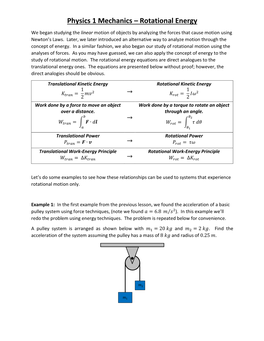 Physics 1 Mechanics – Rotational Energy