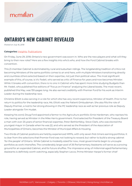 ONTARIO's NEW CABINET REVEALED Posted on July 16, 2018
