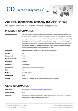 Anti-EED Monoclonal Antibody (DCABH-11359) This Product Is for Research Use Only and Is Not Intended for Diagnostic Use