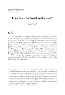 Ernest Sosa's Intellectual Autobiography