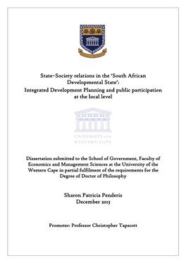 South African Developmental State’: Integrated Development Planning and Public Participation at the Local Level