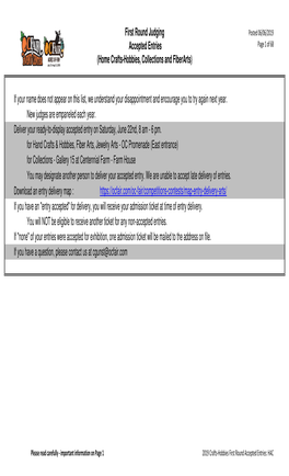 2019 Crafts-Hobbies First Round Accepted Entries.Xlsx