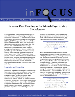 Advance Care Planning for Individuals Experiencing Homelessness