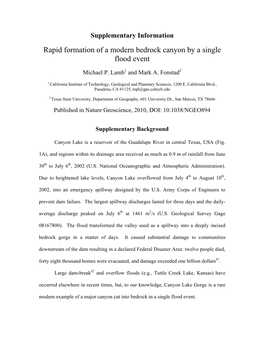 Rapid Formation of a Modern Bedrock Canyon by a Single Flood Event