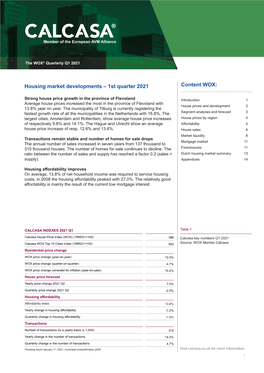 Housing Market Developments – 1St Quarter 2021 Content WOX