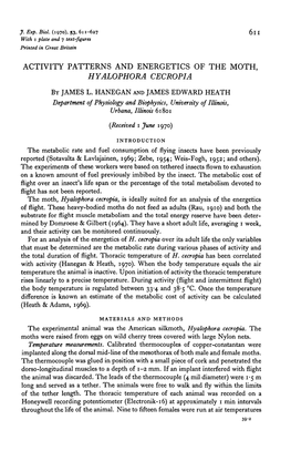 Activity Patterns and Energetics of the Moth, Hyalophora Cecropia