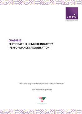 Cua30915 Certificate Iii in Music Industry (Performance Specialisation)