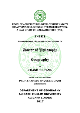 Level of Agricultural Development and Its Impact on Socio-Economic Transformation– a Case Study of Malda District (W.B.)