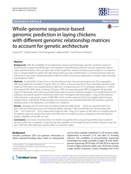 Whole-Genome Sequence-Based Genomic Prediction in Laying Chickens with Different Genomic Relationship Matrices to Account for Ge