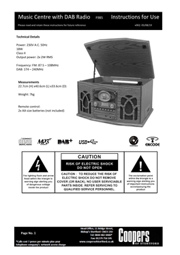 Music Centre with DAB Radio F985 Instructions for Use