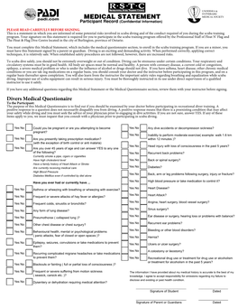 MEDICAL STATEMENT Participant Record (Confidential Information)