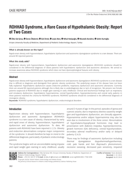 ROHHAD Syndrome, a Rare Cause of Hypothalamic Obesity: Report of Two Cases