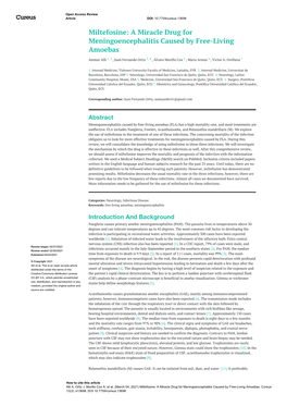 Miltefosine: a Miracle Drug for Meningoencephalitis Caused by Free-Living Amoebas