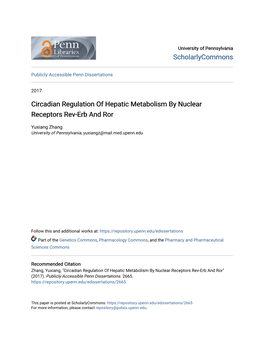 Circadian Regulation of Hepatic Metabolism by Nuclear Receptors Rev-Erb and Ror