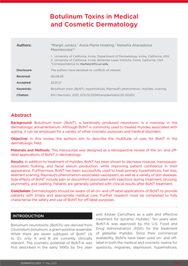 Botulinum Toxins in Medical and Cosmetic Dermatology