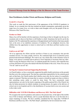Pastoral Message from the Bishops of the Six Dioceses of the Tuam Province