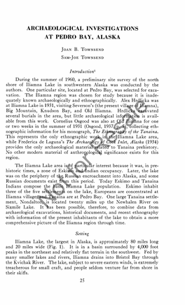 Archaeological Investigations at Pedro Bay, Alaska