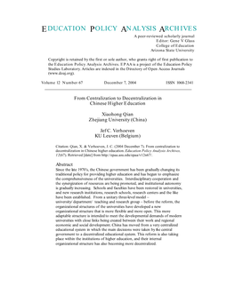 EDUCATION POLICY ANALYSIS ARCHIVES a Peer-Reviewed Scholarly Journal Editor: Gene V Glass College of Education Arizona State University