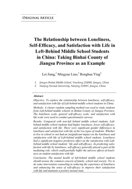 The Relationship Between Loneliness, Self-Efficacy